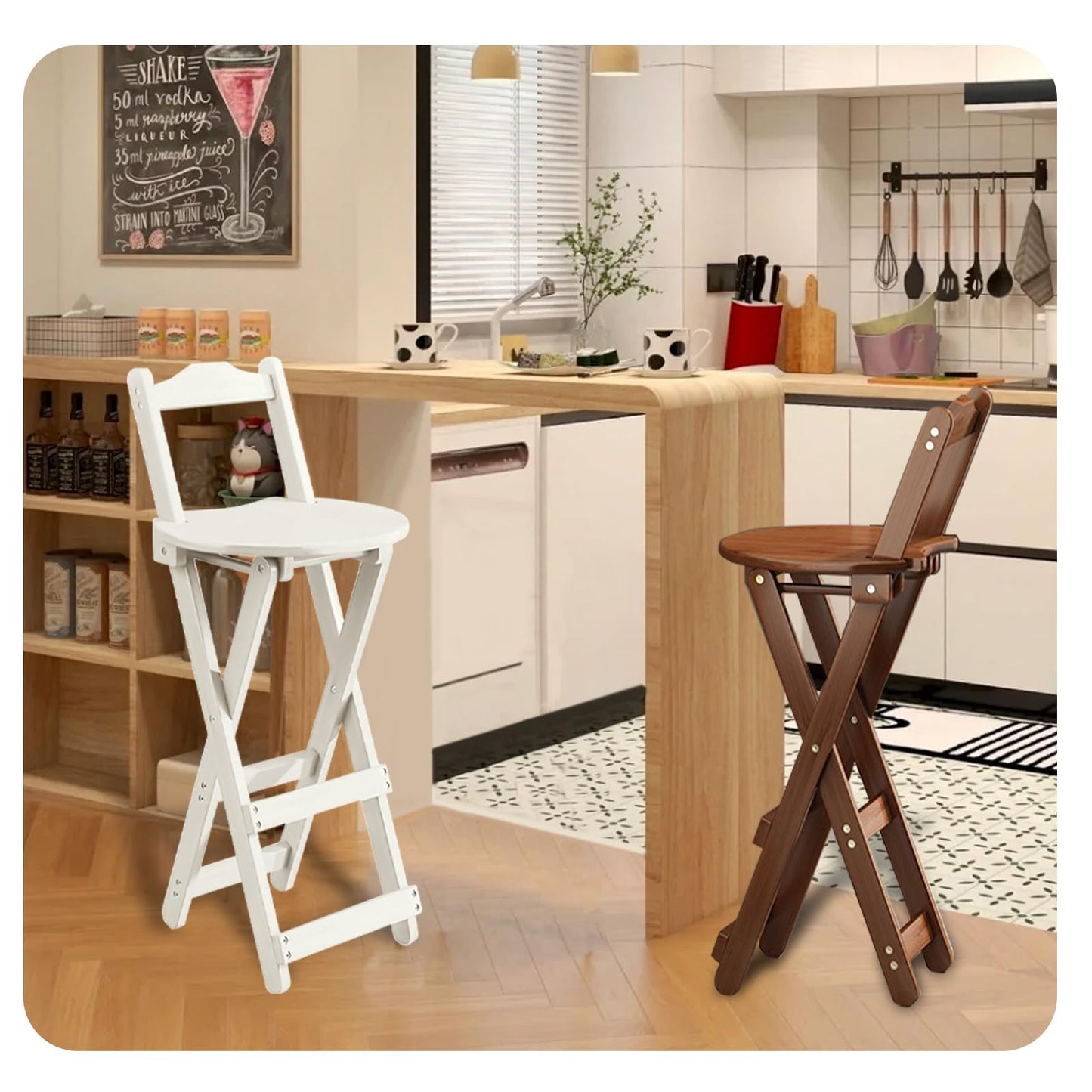 Yuxitia Folding Bar Stool Kitchen24 inch Folding Kitchen Counter Chair Portable Wooden Bar Stool Outdoor Shop Kitchen Restaurant Coffee Stool 1 (Brown)