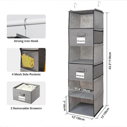 2 Pack 6 Shelves Hanging Closet Organizer