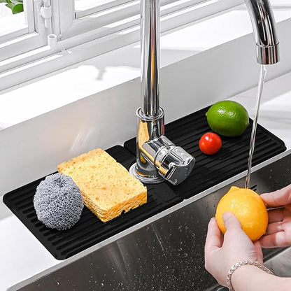 Faucet Mat for Kitchen Sink, Silicone Faucet Handle Drip Catcher Tray, Drying