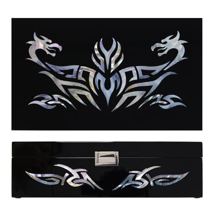 MADDesign Mother of Pearl Watch Box Jewelry Organizer Daily Storage Handmade Tribal Dragon Design (Black)