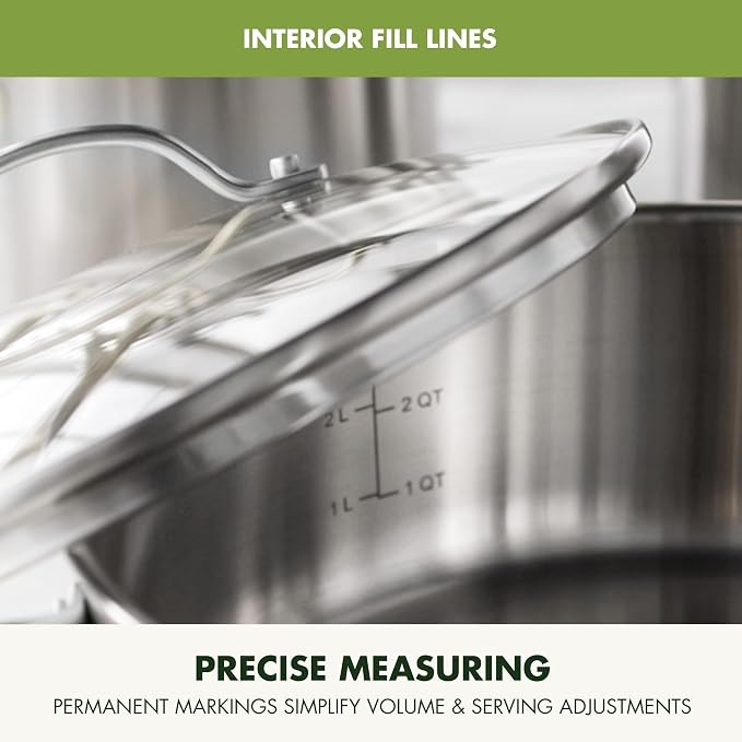 GreenPan Stainless Steel Cookware Set, 11 Piece, Induction Cookware, Dishwasher Safe, Oven Safe to 600F, Large 8QT Stock Pot, Sauce, Saute, Frying Pans, Pots & Pans Kitchen Essentials, Silver
