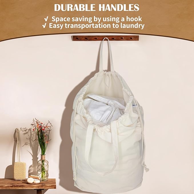 Canvas Laundry Bags with Handles & Square Base13.8"Lx13.8"Wx27.6"H, Large Heavy