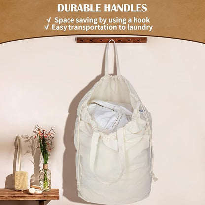 Canvas Laundry Bags with Handles & Square Base13.8"Lx13.8"Wx27.6"H, Large Heavy