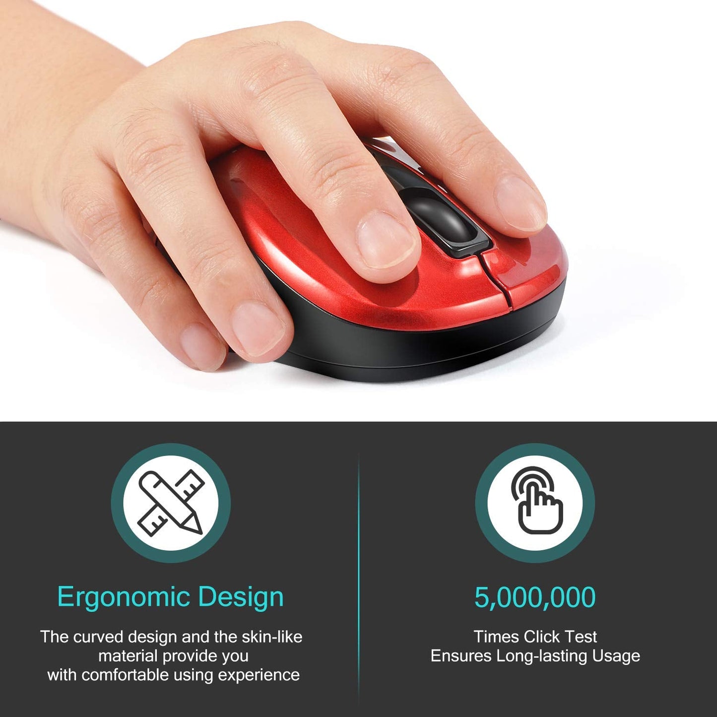 LeadsaiL Wireless Computer Mouse, 2.4G Portable Slim Cordless Mouse Less Noise for Laptop Optical Mouse with 4 Buttons for Laptop, Desktop, MacBook