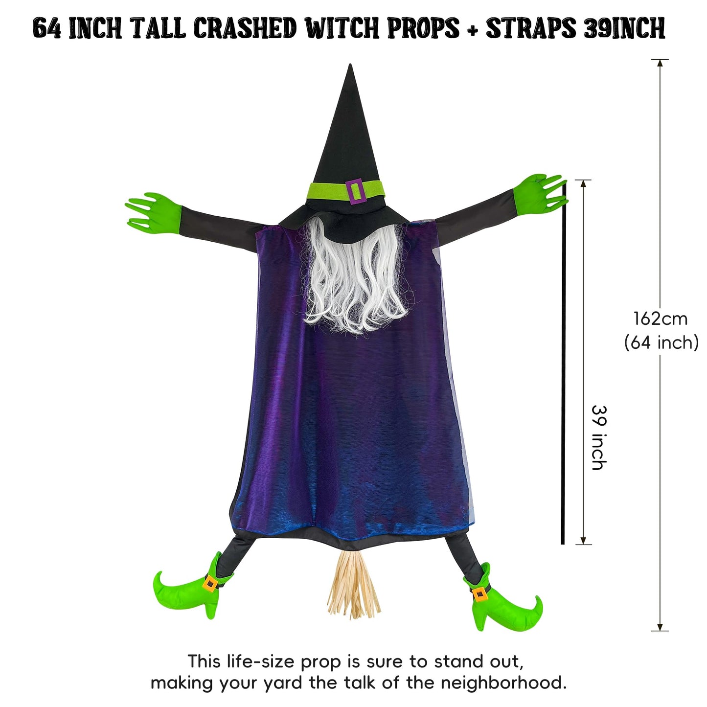 POPGIFTU 64" Large Crashing Witch into Tree Halloween Outdoor Decoration – Funny Flying Witch Yard Prop for Porch, Garden & Lawn, Weather-Resistant Halloween Decor