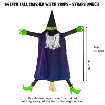 POPGIFTU 64" Large Crashing Witch into Tree Halloween Outdoor Decoration – Funny Flying Witch Yard Prop for Porch, Garden & Lawn, Weather-Resistant Halloween Decor