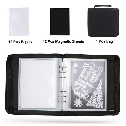 UNIMEIX Magnetic Sheets for Die Storage with Mold Bag, 12 Pcs Stamp and Die Storage Sheets and 12 Pcs Pockets for Card Making Supplies(0.8 mm Thickness, Black)