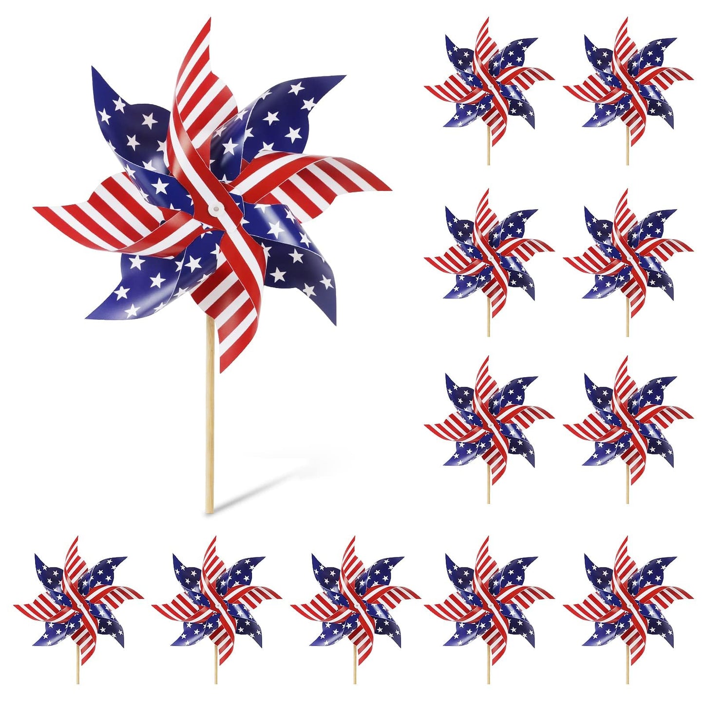 HOOSUN 4th of July Decorations,12Pcs American Flag Patriotic Pinwheels for Yard and Garden,Fourth of July Pinwheels Patriotic Memorial Day Decorations,Garden Wind Spinners,Pinwheel for Kids,Lawn,Patio