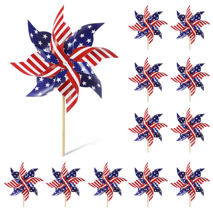 HOOSUN 4th of July Decorations,12Pcs American Flag Patriotic Pinwheels for Yard and Garden,Fourth of July Pinwheels Patriotic Memorial Day Decorations,Garden Wind Spinners,Pinwheel for Kids,Lawn,Patio