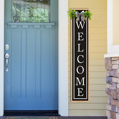 Aurapeak Welcome Sign for Front Porch Door Standing, Outdoor Large Wooden Home Rustic Farmhouse Yard Vertical Hanging Modern Entryway Plaques Outside Decorations (45"X9" Wood Black)
