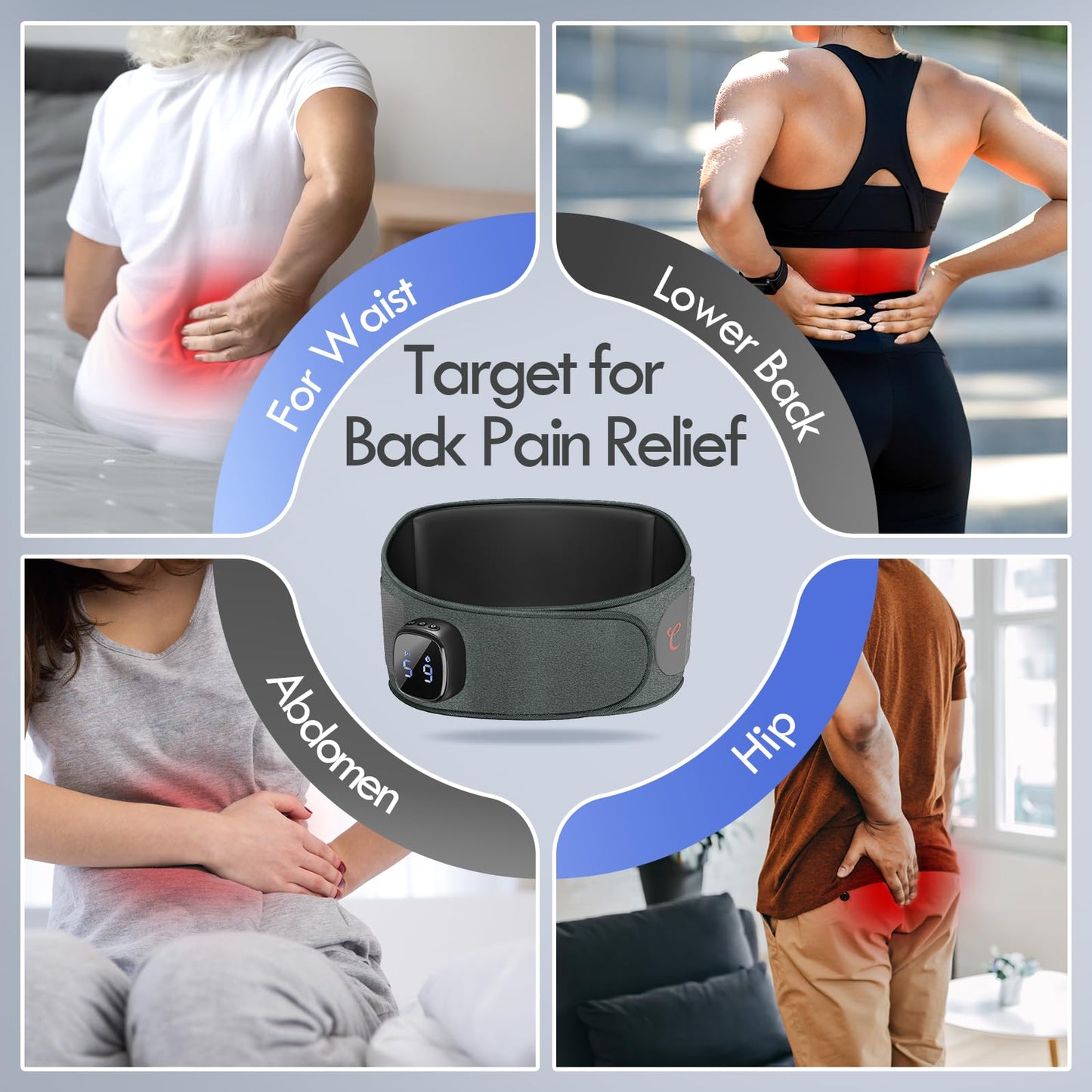 Comfytemp Cordless Portable Heating Pad with Massager for Lower Back Pain Relief, 9 Heat 5 Vibration 3 Intensity, FSA Eligible HSA Rechargeable Wireless Heated Waist Belt APP Control Gifts for Mom Dad