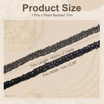 uxcell 2 Yards Pearl Beaded Trim, 1cm Bridal Lace Ribbon Trimming Edge Embellishments for Sewing Wedding Party Dress Fabric DIY Craft, Tone Beads