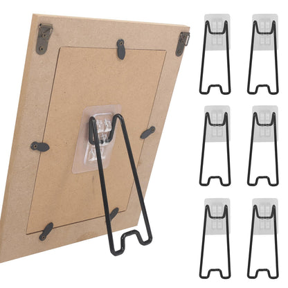 Nirxxiy 6 Pcs Picture Frame Stand, Table top easel, Stainless Steel Picture Holder Stand with Self-Adhesive for 5.9 to 10.2 inch Picture Frame Easel (Black, 5.12“ x 2.17”)