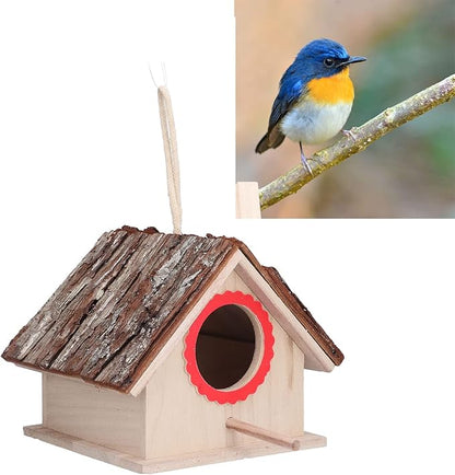 Bird Nest, Wooden Hanging Outdoor Bird Nest with Perch Rustic Bird Nest Box for Bluebirds, Chickadees, Hummingbirds, Swallows, and Other Birds.