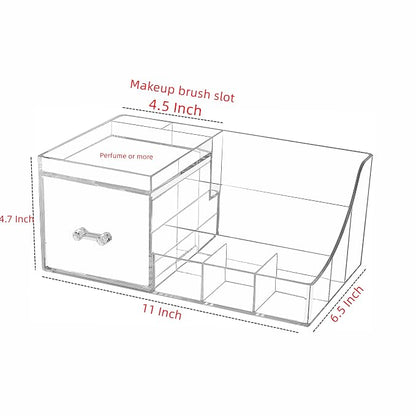 Cq acrylic1 Pack Clear Makeup Organizer Countertop,Stackable 1 Drawers Skincare Organizer,Cute Skin Care Organizer for Vanity Hair Clip,Jewelry,Beauty Product Desk and Make Up Organizers for Vanity