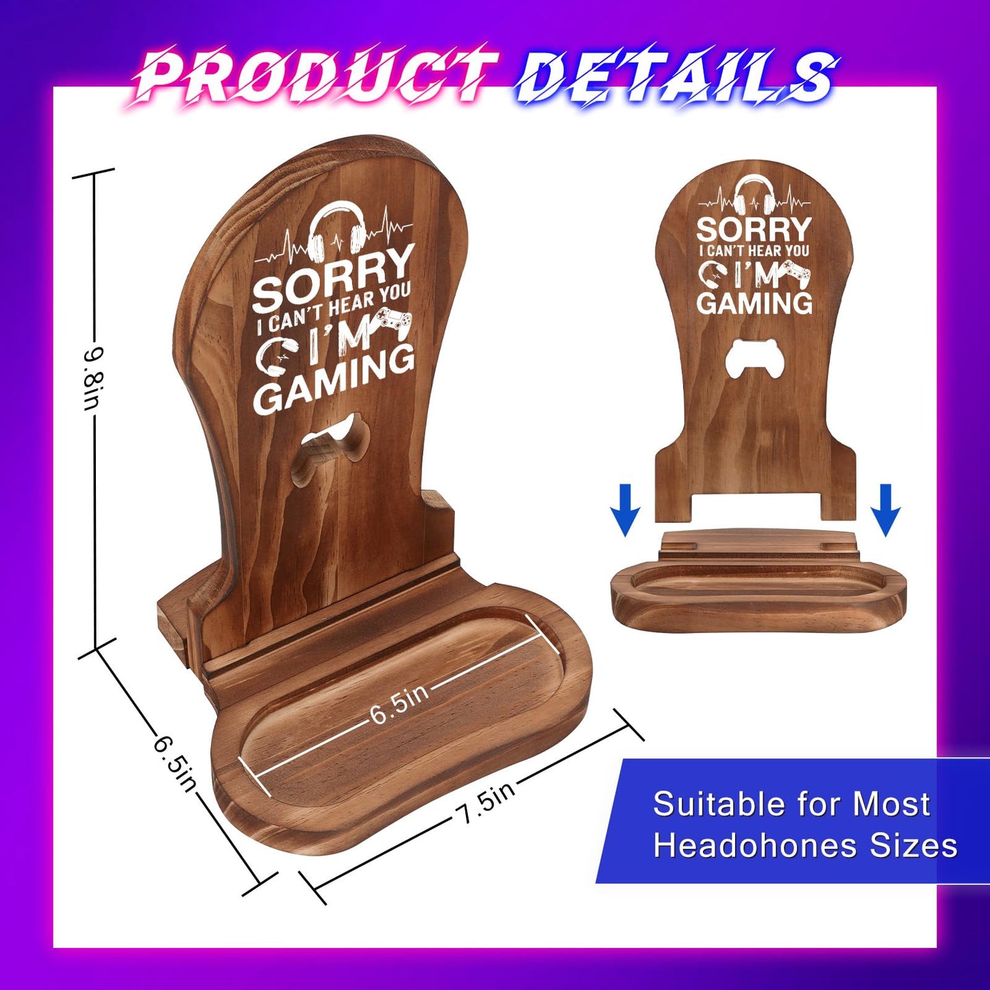 CryCarrot Gamer Gifts for Men Teenage Boys Birthday Fathers Day, Headphone Stand Gaming Birthday Gifts for Him Men Son Boyfriend Brother, Gamer Lovers Room Decor Stuff Wooden Headset Holder