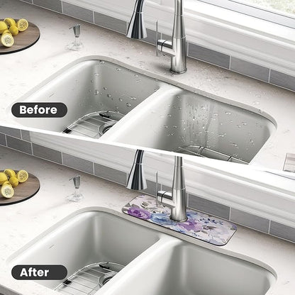 Lavender Flowers Kitchen sink faucet pad, strong water absorption, anti slip