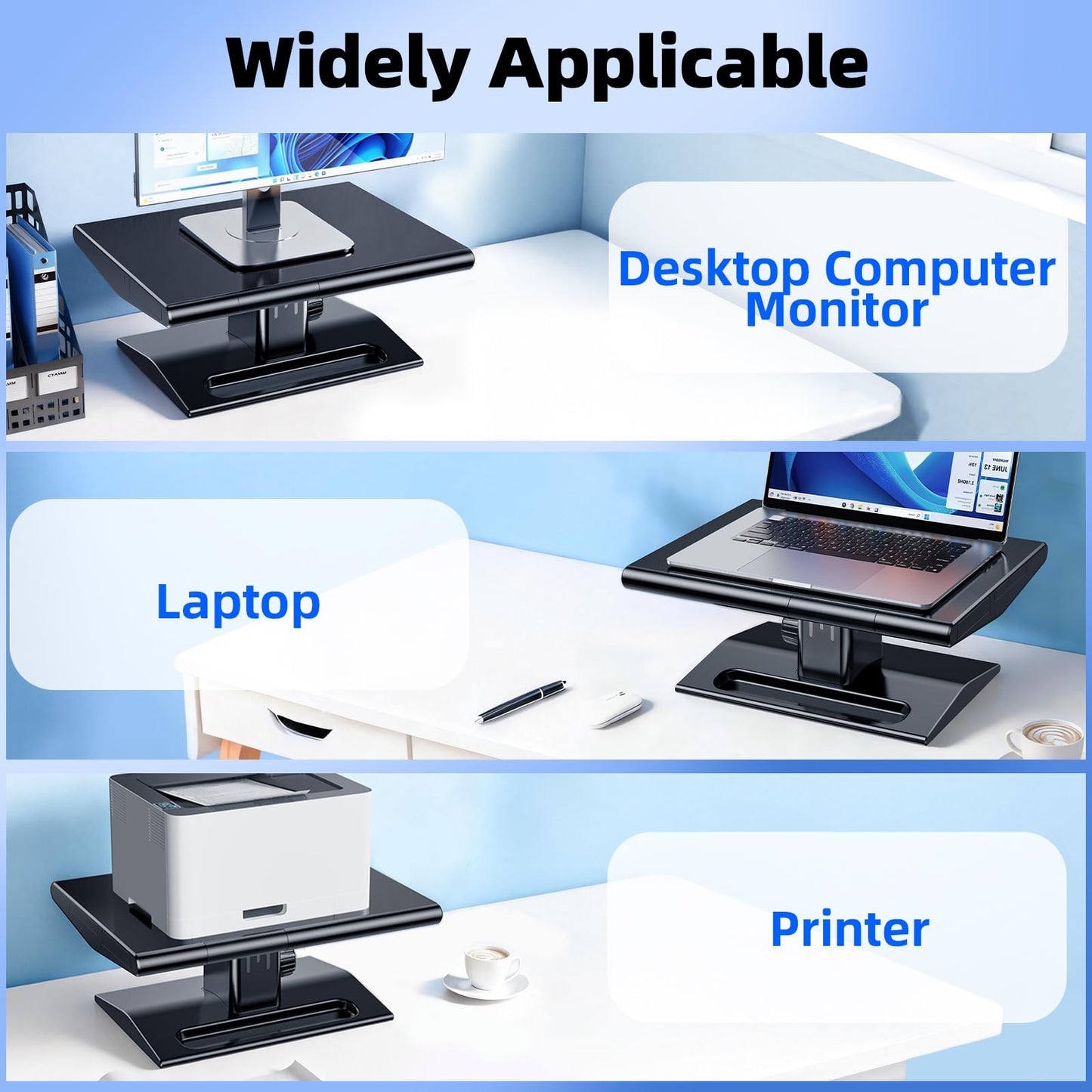 nediea Computer Monitor Stand Riser,Height Adjustable Laptop Stand with Drawer & Phone Holder,Desktop Storage Stand for Printer,Desk Organizer for Office & Home Supplies