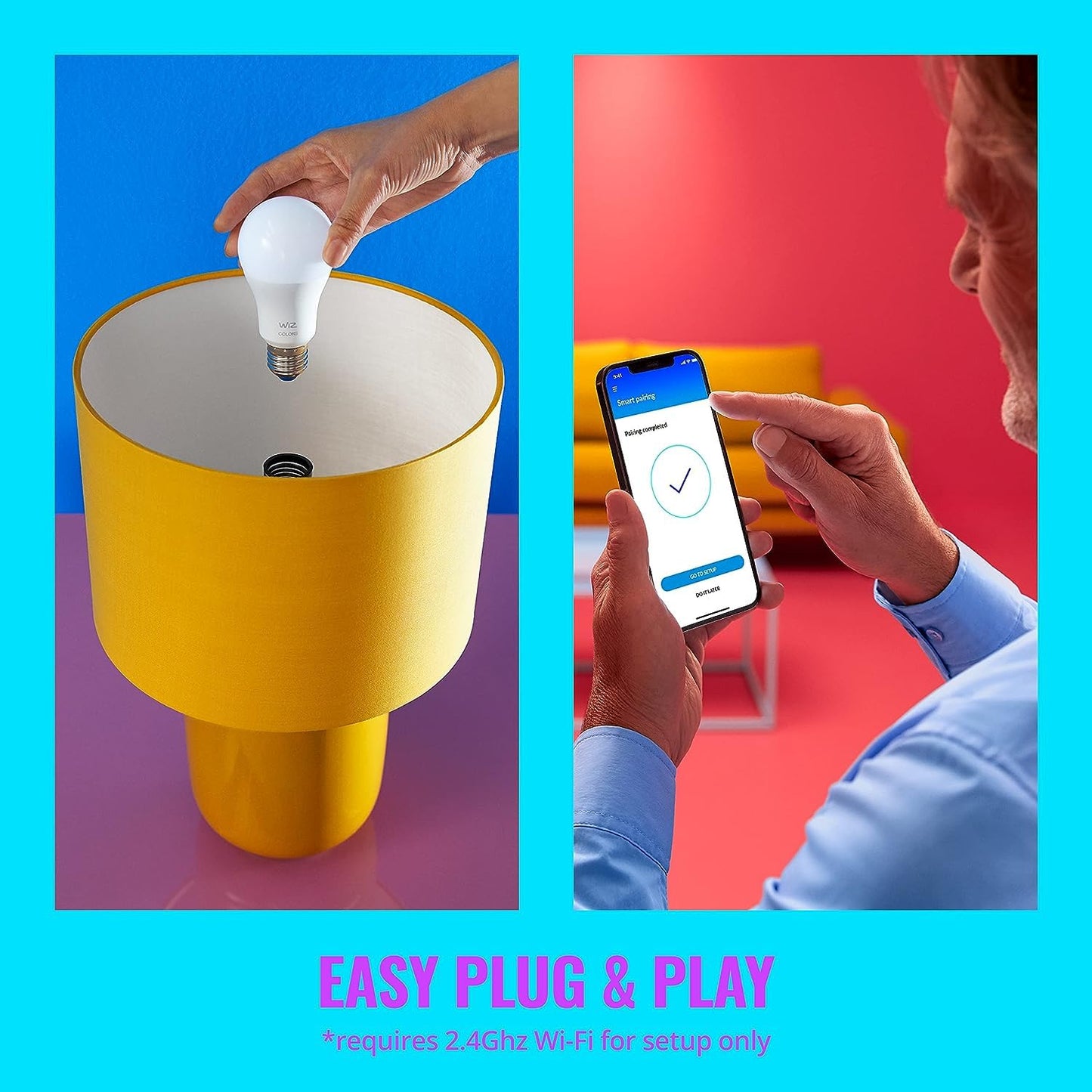WiZ 60W A19 Tunable White LED Smart Bulb - Pack of 6 - E26- Indoor - Connects to Your Existing Wi-Fi - Control with Voice or App + Activate with Motion - Matter Compatible