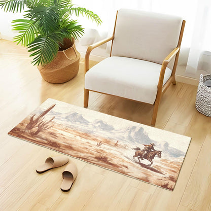 YETTASBIN Western Desert Cowboy Area Rug, Anti Fatigue Large Floor Mat, Soft Absorbent Washable Plush Carpet with Non-Slip Rubber Back for Entryway, Bedroom, Sink, Kitchen, Bathroom, 39 x 20 Inch
