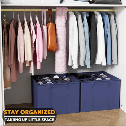 SpaceAid Shoe Organizer for Closet, 2 Pack Foldable Shoe Storage Containers Baskets Boxes Bins w/Adjustable Dividers, Fits 16-32 Pairs, Blue