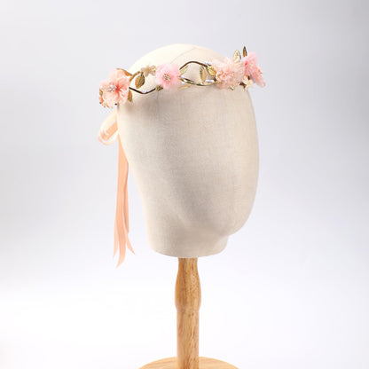 KorViSHOW Pink Flower Crown Headband - Floral Headband for Women Floral Girl Headpiece Fairy Flower Renaissance Hair Accessory for Girls Women Birthday Wedding Party Photo Props