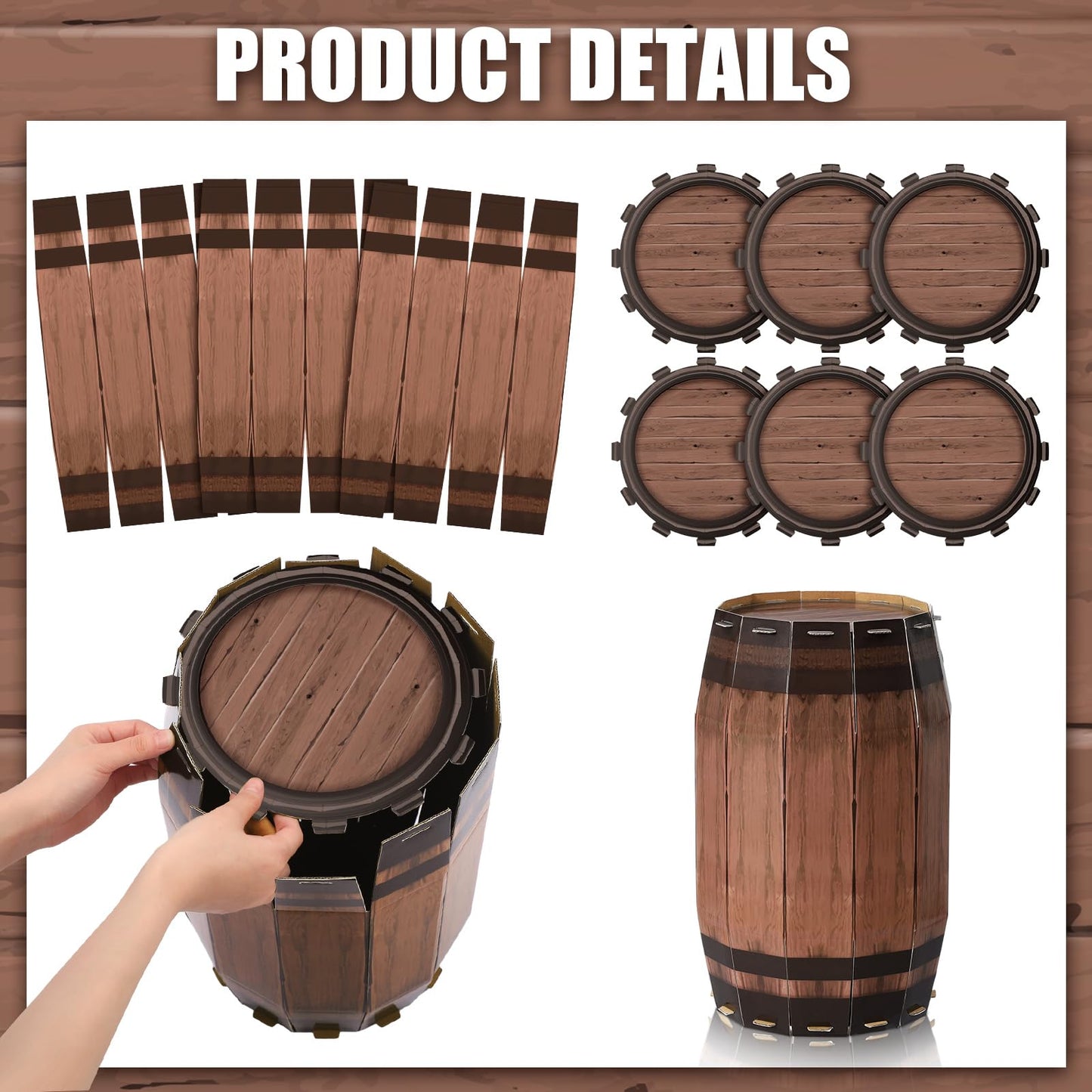 3 Pcs Western Cowboy Party Decoration Wine Barrel Large Cardboard West Whiskey Barrels Decoration for Western Pirate Birthday Farmhouse Party Photo Booth Props(15.75 x 9.84 Inches)