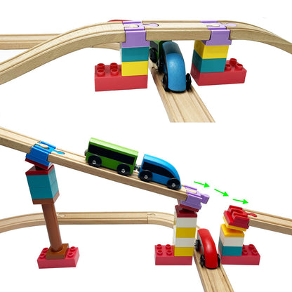 Wooden Train Track Accessories, 20 pcs Wooden Track Connector, Compatible with All Major Brands Wood Train Track, Christmas Birthday Gift for Boys Girls, Train Toys Expansion Pack for Kids Ages 3+