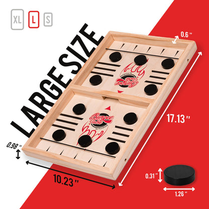PuxZoop Fast Sling Puck Game - Large Size - Test Your Speed and Accuracy with This Fast-Paced Wooden Air Hockey Board Game - Guaranteed Fun for Family Night or Friends Party