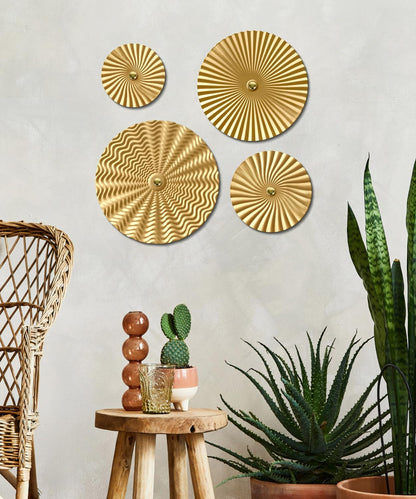Putuo Decor 12" Starburst Metal Wall Art Set of 4, Round Ripple Hanging Sculptures in Varying Sizes, Textured Iron Wall Accents for Modern Living Room, Bedroom, Entryway or Office