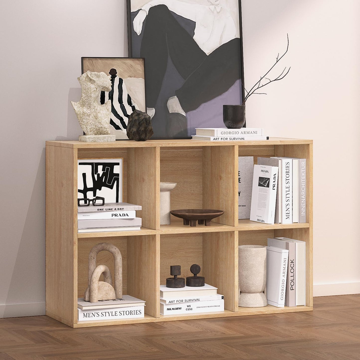 NewBeth Wooden 6 Cube Storage Organizer with Closed Back Panel,Oak Cube Shelf Heavy Duty Cubby Storage Organizer with Compartments for Living,Display Shelf,Bookshelf