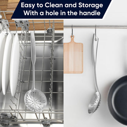 5 Pcs Newness Cooking Utensils Set, 304 Stainless Steel Kitchen Utensils Set, Metal Kitchen Accessories, Include Soup Ladle, Slotted Skimmer Spoon, Spaghetti Spoon and Spatula, Dishwasher Safe