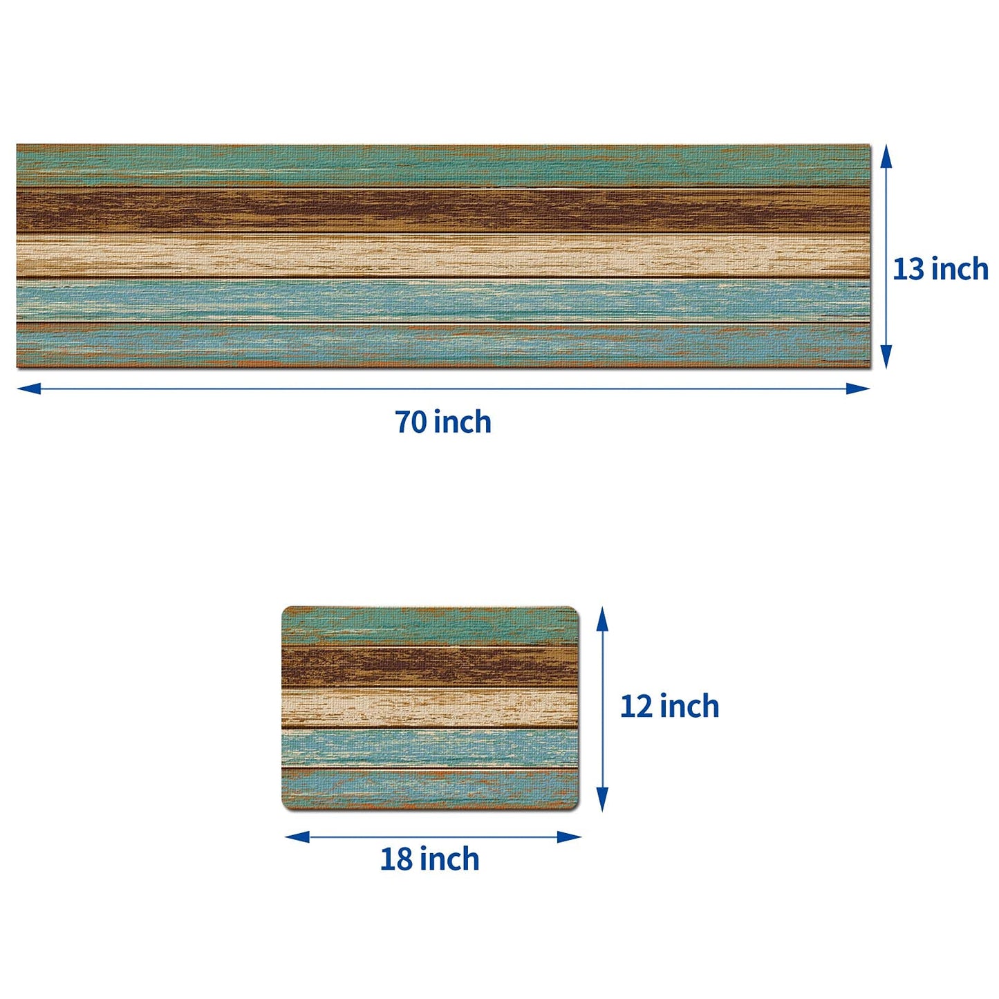 Mcalk Farmhouse Table Runner and Placemats Set of 6 Pieces, Teal and Brown Placemats Wooden Texture,Rectangle Cloth Place Mats Indoor for Kitchen,Washable Placemats Linen Material for Living Table
