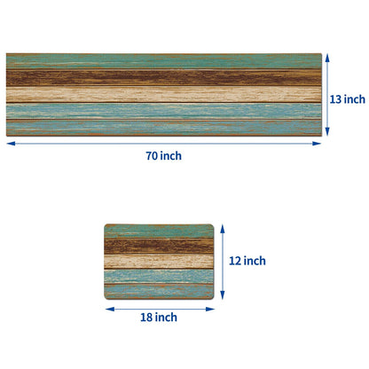 Mcalk Farmhouse Table Runner and Placemats Set of 6 Pieces, Teal and Brown Placemats Wooden Texture,Rectangle Cloth Place Mats Indoor for Kitchen,Washable Placemats Linen Material for Living Table