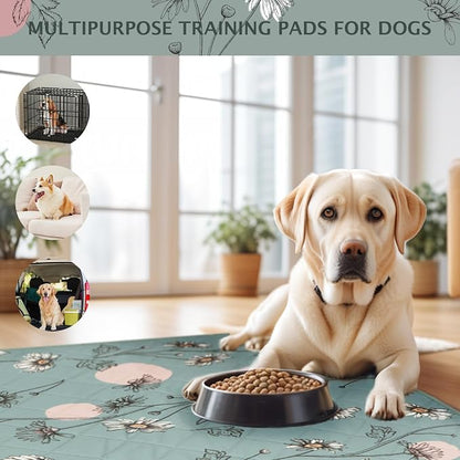 IEUUMLER Washable Pee Pads for Dogs, 2 Pack Non-Slip & Waterproof Pack Whelping Pad, Reusable Washable Puppy Potty Training Pad with Fast Absorbent for Playpen EU007 (Green Daisy, 48"X30"-2pcs)
