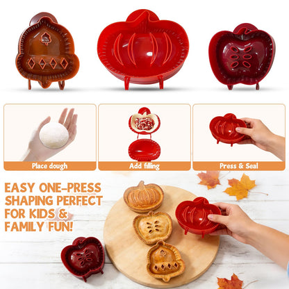 Fogun Hand Pie Molds for Home Baking,Set of 3 Mini Pocket Pie Dough Press, Apple Pumpkin Acorn Shapes,BPA-Free Plastic Baking Tool for Festivals and Parties,One Press Pastry Hand Pie Maker
