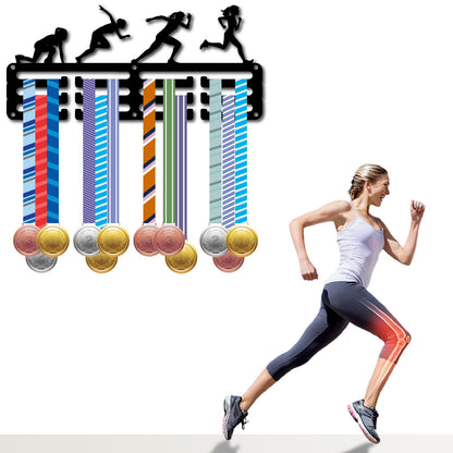 CREATCABIN Track and Field Medal Holder Medal Display Rack Wall Frame Athletics Runner Sports Race Ribbons Hanging Mount Small Hooks for Wall Running Runners Marathon Athlete Medalist 11.4x5.1Inch