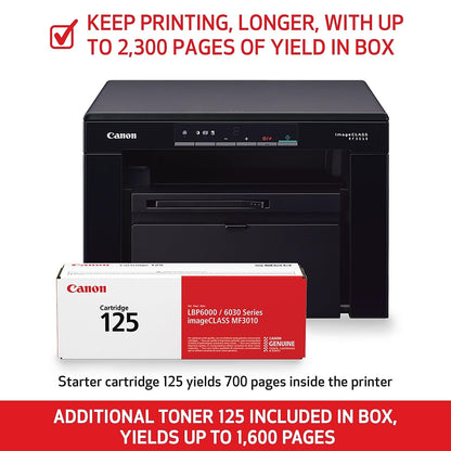 Canon imageCLASS MF3010 VP - Wired Monochrome Multifunction Laser Printer with Scanner, Copier, USB Cable Included, Up To 2,300 Page Toner Yield in Box, 19 PPM, Black