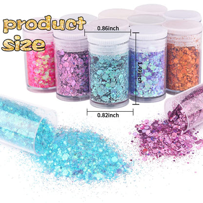 Holographic Chunky and Fine Glitter Mix, 45 Colors Festival Sequins & Powder, Iridescent Flakes, Cosmetic Face Body Eye Hair Nail Art Resin Tumbler Loose Glitter