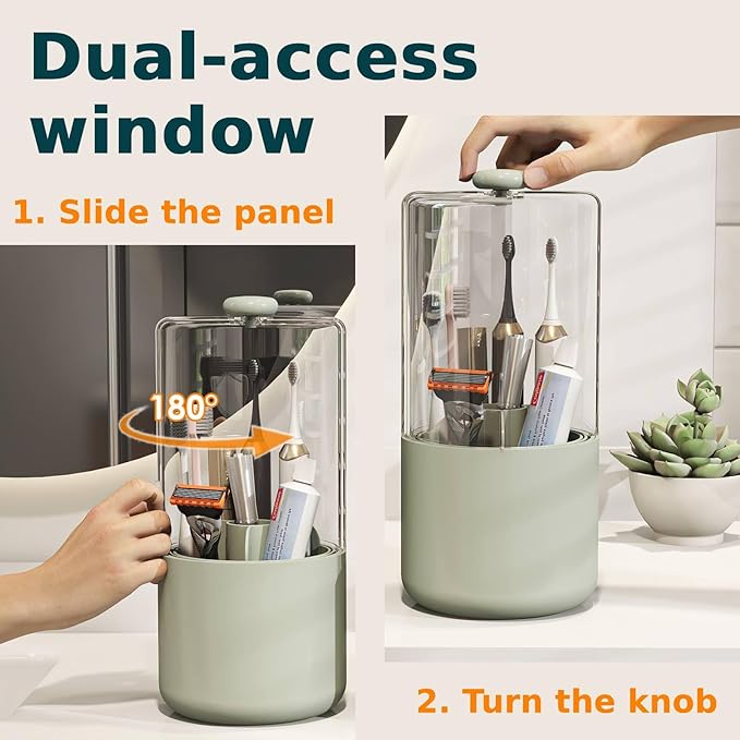 Toothbrush Holder with Cover 360 Rotating 4 Compartments Bathroom Toothpaste