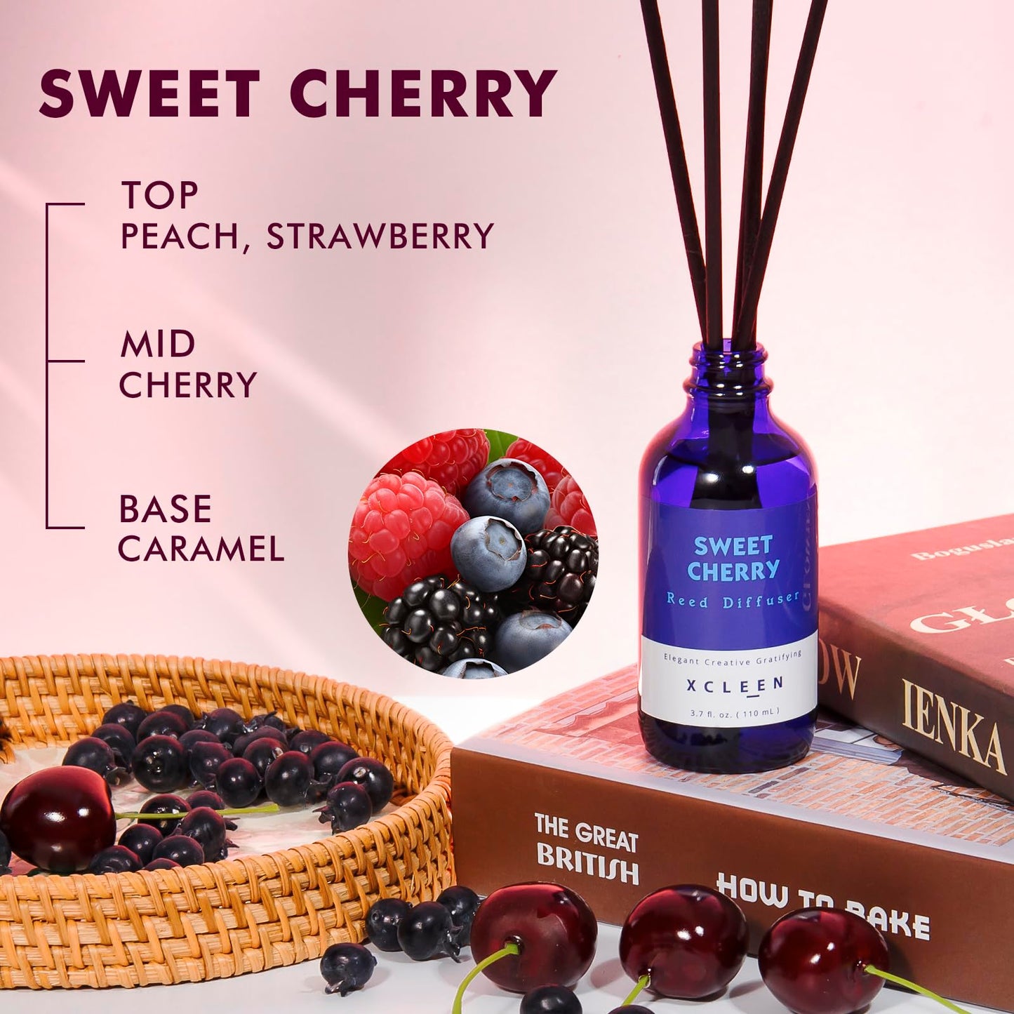 Reed Diffusers Set, 3.7 Oz Scent Diffuser, 6 Reed Diffuser Sticks, Home Fragrance Hyacinth, Peony & Citrus, Aromatherapy Oil Diffuser Reeds, More Masculine Scent, Bathroom & Office Decor 110ml