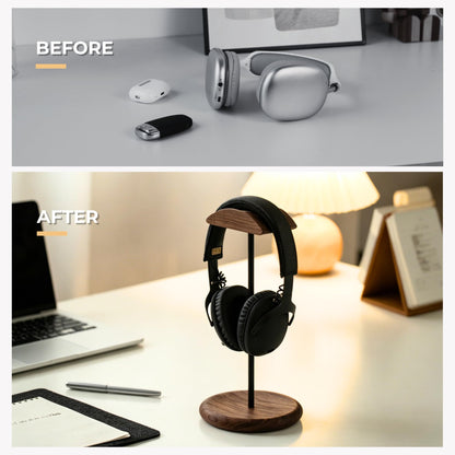 muso wood Walnut Wood & Aluminum Headset Stand, Desktop Headphone Stand, Headset Holder with Anti-slip Pad, Headphone Holder with Storage Base for Most Gaming Music Headsets