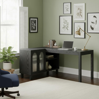 Tribesigns 59" L Shaped Desk with File Cabinet, Executive Office Desk with Storage Shelves, Modern Wood Computer Desk, Coner Writting Desk for Home Office, Work, Study (Black)