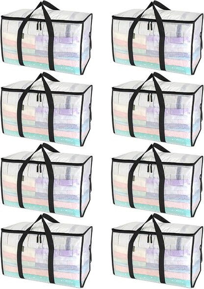BALEINE 8-Pack Oversized Moving Bags with Reinforced Handles, Heavy-Duty Storage Tote for Clothes, Moving Supplies (Clear, 8-Pack)