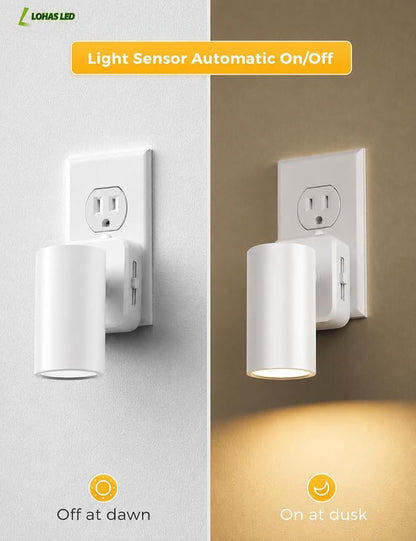 L LOHAS LED Night Lights Plug into Wall,[2-Pack] Wall Spot Lights Indoor with Light Sensor,3000K Soft White Night Lights,for Home Decor Party Bathroom,Hallway