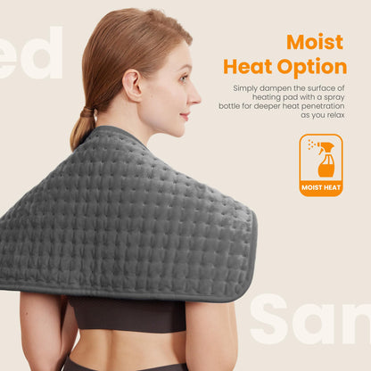 Electric Heating Pad for Back Pain Relief & Cramps - 6 Heat Settings,Auto Shut Off,Moist Heat Options,Portable Heated Pads for Neck/Shoulder Machine Washable Gift for Men Women,Grey,12"x24"