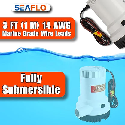SEAFLO 01 Series 2000 GPH Bilge Pump – 12V, 1-1/8" Outlet, Marine Submersible Pump with Anti-Airlock Protection, CE & Rohs Certified, 4-Year Warranty | Reliable for Boats and Marine Applications