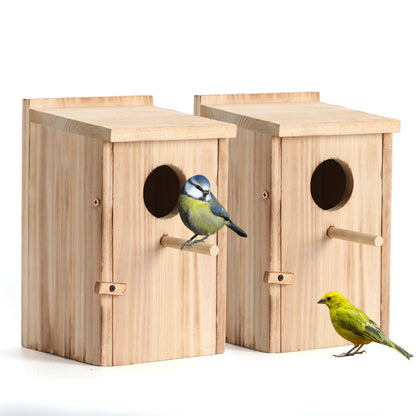 2 Pack Bird Houses for Outside, Wooden Birdhouse Kit with Front Clean-Out Door, Solid Wood Outdoor Nesting Box for Backyard Birdwatching