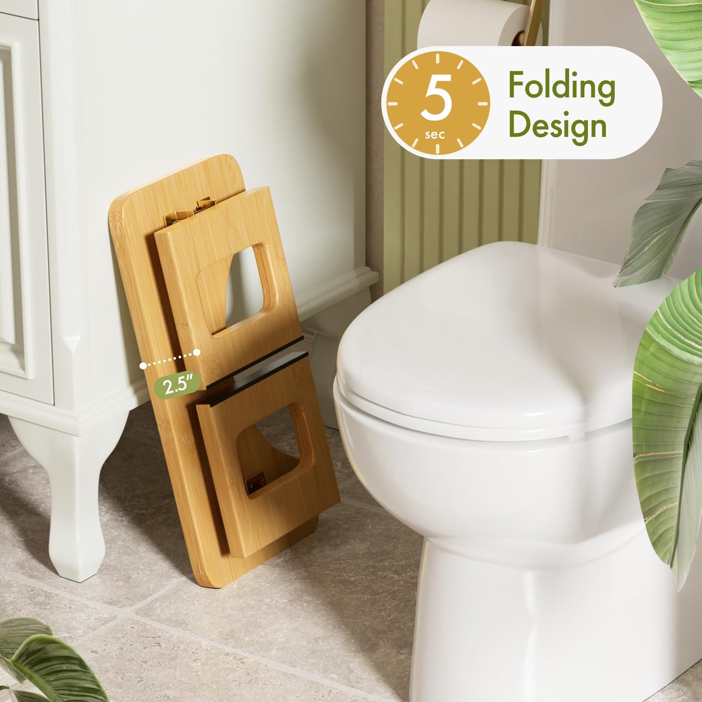 AmazerBath Bamboo Toilet Stool, Foldable Squat Potty Stool for Adults, Non-Slip Poop Stools for Bathroom, 0.59" Thickness Potty Step Stool, Poop Foot Pooping Steps, 6.8"