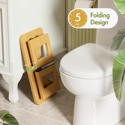 AmazerBath Bamboo Toilet Stool, Foldable Squat Potty Stool for Adults, Non-Slip Poop Stools for Bathroom, 0.59" Thickness Potty Step Stool, Poop Foot Pooping Steps, 6.8"